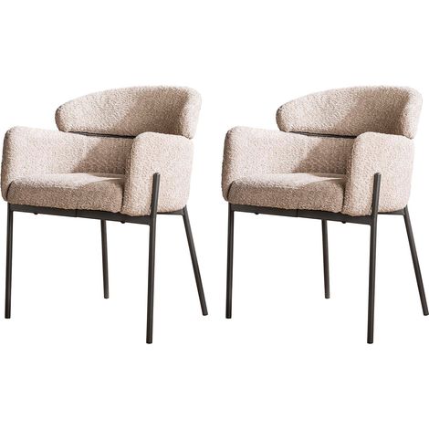 Lot de 2 fauteuils repas 62x61x80 cm en tissu bouclette sable