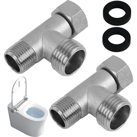 2 Pièces raccord d'eau connecteur en t de plomberie en acier inoxydable 3/8" 1/2" wasseranschluss adapter t-stück,robinet wc 3 voies, pour Toilettes et Plomberie Domestique (1/5)