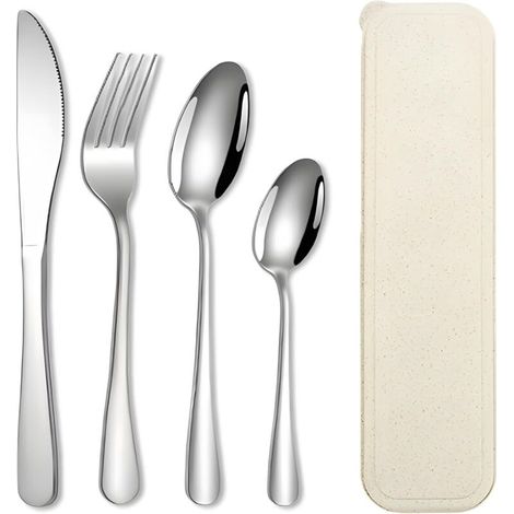 Besteckset mit Messer, Gabel und Löffel aus hochglanzpoliertem Edelstahl, spülmaschinenfest (1/4)