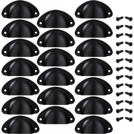 Poignée de Tiroir en Forme de Coquille Noir – Bouton de Meuble, Armoire et Placard – Lot de 20 Pièces avec Vis – Décoration Élégante et Pratique (1/4)