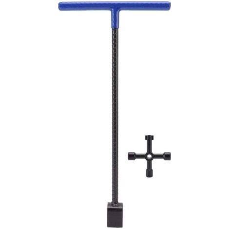 Clé de Compteur D'eau, Outil D'arrêt D'eau de 16 Pouces Clé de Compteur D'eau à Poignée en T avec Clé Multifonctionnelle à 4 Voies pour Vanne D'arrêt D'eau Principale(Bleu) (1/5)