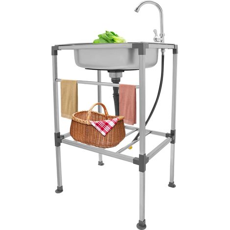 Fregadero de cocina de acero inoxidable 201 y goma, juego completo de 53 x 38 x 83 cm, fácil de usar en hogares, restaurantes, lavaderos, bodegas, etc. (1/5)
