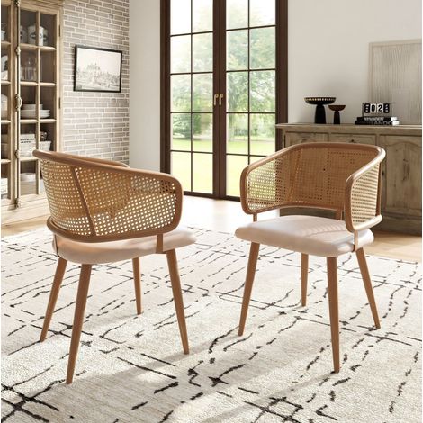 Silla de comedor de hierro, PU y ratán beige marron, respaldo transpirable antideslizante, 47 x 51 x 79 cm (1/5)