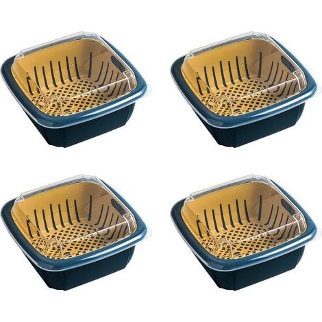 Panier égouttoir double, cuisine, réfrigérateur, passoire, rangement pour fruits, étagère filtrante double pour évier, bleu (1/5)