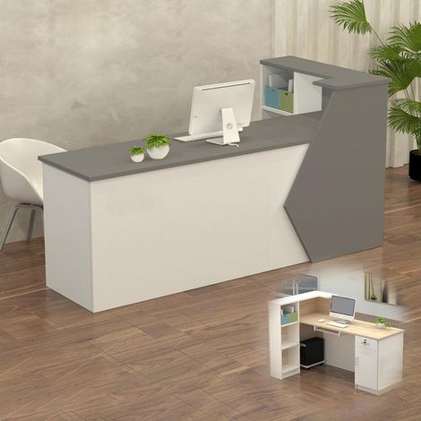 Empfangstheke mit Stauraum, 100-300 cm, für Büro, Praxis, Laden, Grau + Weiß (1/5)
