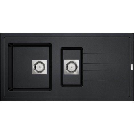Carea Cuisine & Bain – Évier en granit 1,5 bac noir – Résistant aux chocs et aux rayures – Système de vidage automatique – Dimensions 98x50x18,5 cm