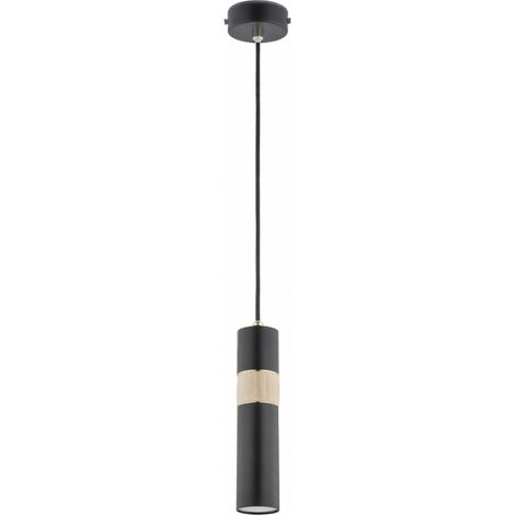 Suspension tubulaire scandinave noire et bois clair 1x GU10 15 W FOSTER Alfa (1/2)