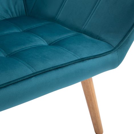 Fauteuil scandinave bois et velours bleu pétrole, 67x61.5x71cm, pour salon ou bureau, style design moderne. (1/5)
