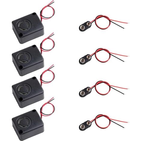 4 x DC 12 V 110 dB High Decibel Electronic Buzzer Black Mini Siren Alarm Square Security Anti-Theft Security + 4 x 9V Battery Clips (1/5)
