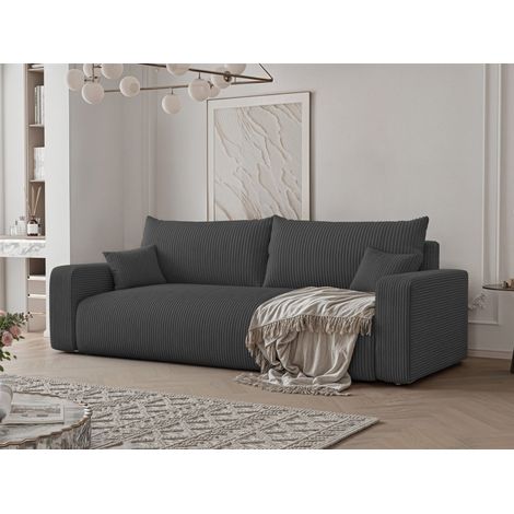 Sofa 3-Sitzer mit Schlaffunktion LUNA in Stoff Poso Dunkelgrau
