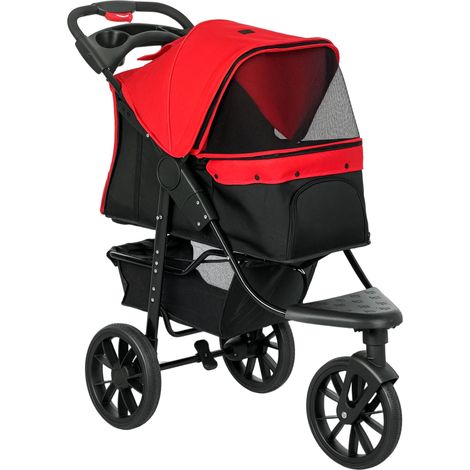 Faltbarer Haustierbuggy, 3 Räder, Netzfenster, Rot, max. 10 kg