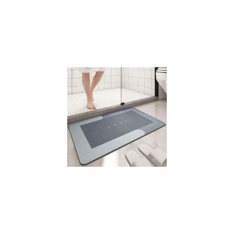 Tapis de bain absorbant, antidérapant et anti-moisissure, 75 x 35 cm, tapis de douche en boue de diatomées, tapis épais à séchage rapide 4 couches, convient pour chambre, cuisine et salle de bain, gri