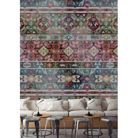 Papier peint panoramique multicolore idéal salon | Tapisserie panoramique couloir originale à motif | Papier peint panoramique ethnique chambre adulte - 270 x 400 cm (4 pièces) (1/5)