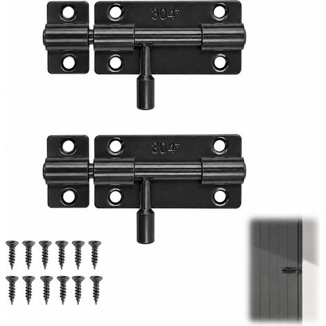 Porte Acier Inoxydable 2 Pièces Verrou Coulissant Cadenassable Noir (1/5)