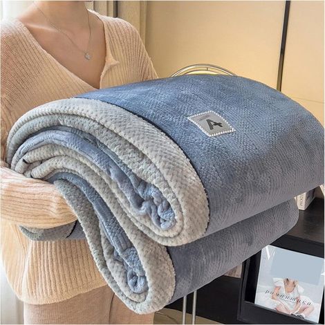 1 pièce Couverture double face, 200x230 cm, en flanelle douce et chaude, plaid jeté pour canapé ou lit, bleu nuit, usage intérieur