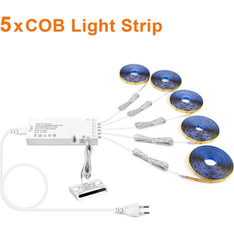 (5 bandes, lumière chaude, 3 m) Interrupteur à capteur d'ouverture de porte intelligent conforme aux normes européennes, bande lumineuse LED COB intégrée, adaptée aux vitrines. (1/5)