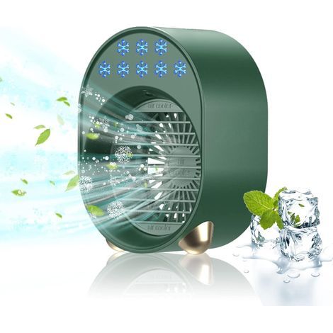 Mini Portable Air Conditioner Without Exhaust, Quiet Bedroom Fan, USB Rechargeable Mobile Air Conditioner Small Humidifier (Green) (1/5)