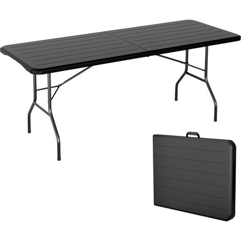 6ft (180cm) Folding Table Heavy Duty  Indoor & Outdoor Plastic Table for Garden, Picnic, BBQ, Camping, Party & Catering (Dark Wood)