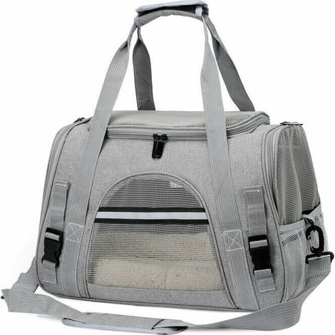 Sac de transport pour chat, cage pliable et respirante avec sangles réglables, idéal pour chatons, chiots et lapins, gris (1/4)
