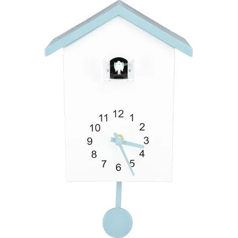 Horloge murale nichoir à oiseaux avec chant d'oiseau, élégante et décorative, pour bureau, chambre, salon, toit bleu-gris (1/3)