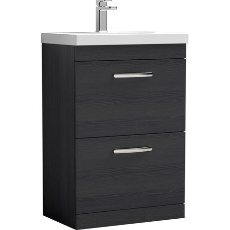 Millwich Contemporary 2 Drawer Floor Standing Vanity Unit with Thin Edge Basin, Charcoal Black, 600mm