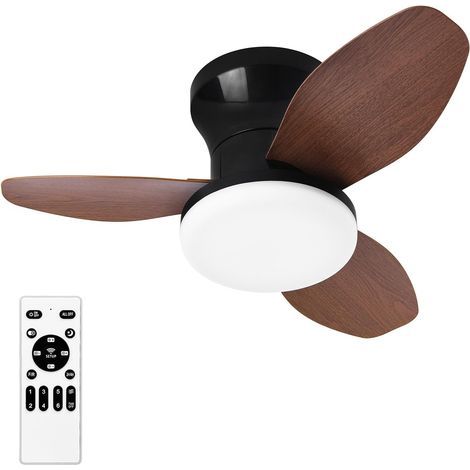 KLVGTIFS PU – Kleiner Deckenventilator mit Licht, 63,5 cm (25 Zoll) Einbauhöhe, Fernbedienung, 3 Flügel, 6 Geschwindigkeitsstufen, dimmbare LED, einstellbare Farbtemperatur (1/5)