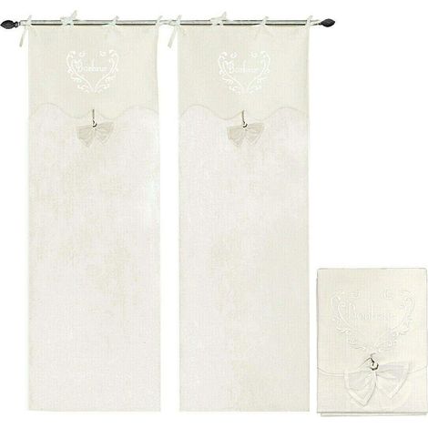 Tende Finestre Porta Interno Tessuto Lino Bianco Coppia 2 Pz più Misure Shabby Chic Fiocco - 60x240 cm (1/2)
