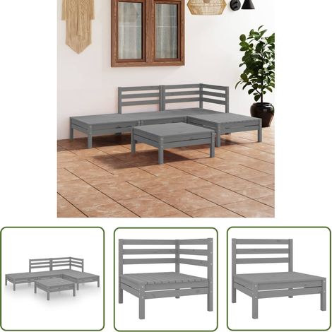 The Living Store Salon de jardin 5 pcs Bois de pin massif Gris - Salon De Jardin - Mobilier De Jardin - Set De Salon - Canapé Extérieur - Bois De Pin (1/5)