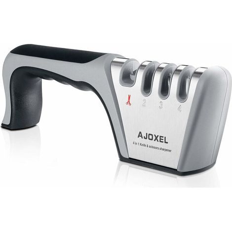Afilador de cuchillos profesional, afilador 4 en 1 para cuchillos de cocina y tijeras con goma antideslizante para cuchillos de acero inoxidable y cerámica. (1/5)