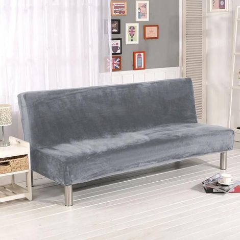 Housse de canapé - - Modèle extensible - 180-210 cm - Velours argenté - Design moderne (1/5)