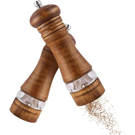 Set mit 2 Holzmühlen – Verstellbares Keramikmahlwerk, manuelle Salz- und Gewürzmühlen mit einstellbarem Mahlgrad – Salz- und Pfefferstreuer für Meersalz und Chili (1/5)