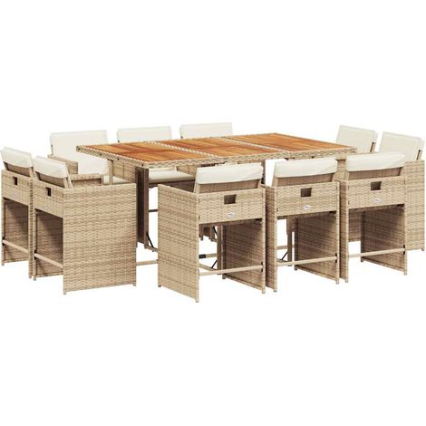 Maison Exclusive - 11-tlg. Garten-Essgruppe mit Kissen Beige Poly