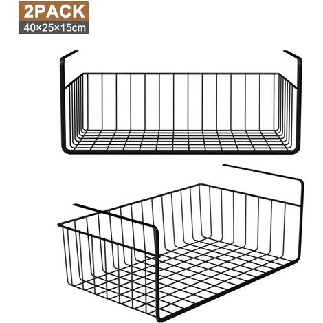 2 paniers suspendus en fil métallique à fixer sous étagère. Paniers de rangement en acier inoxydable pour placards de cuisine, garde-manger et buanderie. Capacité de charge maximale : 6 kg. (1/5)