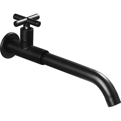 Robinet Mural Lavabo Noir, Robinets Jardin en Laiton Noir, Robinetterie de d'évier Eau Froide Pivotant à 360° pour Cuisine, Salle de Bain (1/5)