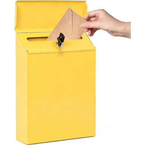 Petite boîte aux lettres : boîte aux lettres colorée avec serrure et 2 clés, 30 x 23 x 6 cm, boîte aux lettres décorative colorée en fer pour la maison, le bureau, le jardin, jaune (1/5)