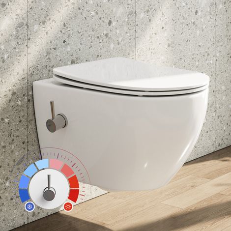 HOROW Dusch-WC mit Bidetfunktion – Hänge-WC mit Kalt- und Warmwasser, Taharet WC, Nano-Beschichtung, hygienisch und damenfreundlich, 53 cm (1/5)