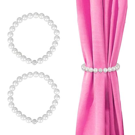 Lot de 2 Attaches Rideaux Magnétiques en Perles Blanches, Supports Décoratifs pour Rideaux Chambre à Coucher pour la Maison Le Bureau l'Hôtel la Décoration de Fenêtre