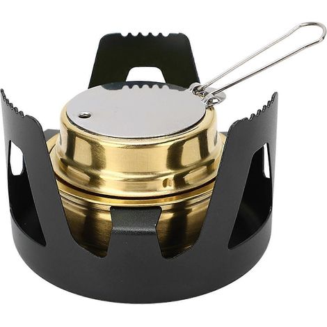Réchaud à alcool miniature en alliage de laiton et d'aluminium, sûr, coupe-vent, portable et idéal pour la randonnée et le camping (noir). WHBYV (1/4)