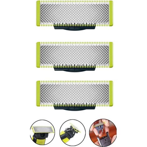 Ensemble de trois lames en acier inoxydable avec lames en forme de T, compatible avec la série Philips OneBlade QP. (1/5)