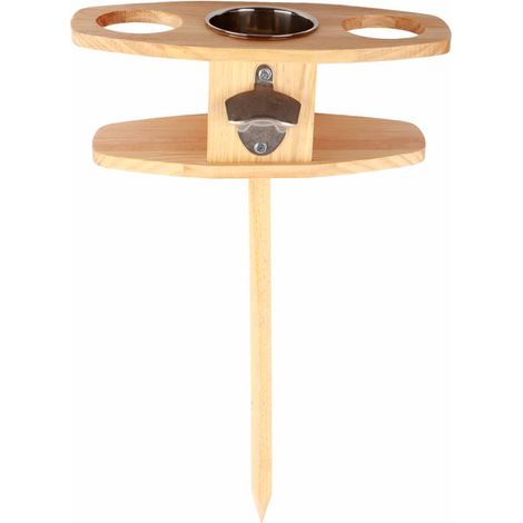 Table à vin en bois portable avec piquet, support verres amovible pour pique-nique extérieur, couleur bois naturel (1/5)