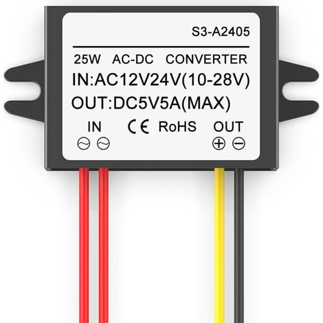 1 Pièce Convertisseur abaisseur AC 12V 24V vers DC 5V 5A 25W, module d'alimentation abaisseur AC-DC d'entrée 10-28V, réducteur de régulateur de tension étanche