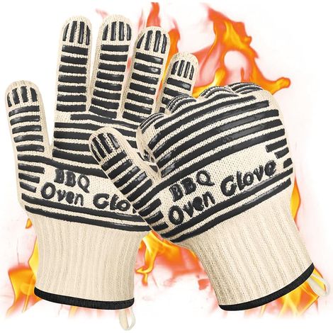 Gants de Cuisine, Gant de Barbecue, Gants Anti Chaleur, Antidérapants en Silicone, Résistants à la Chaleur jusqu'à 500 °C, pour Cuisson, Barbecue, Cheminée, Grill, Poêle en Fonte(Noir - 27cm) (1/5)