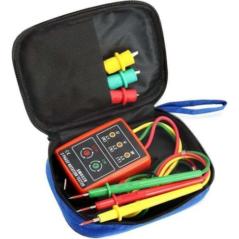 Testeur de séquence pour 3 phases, XU, 60V600V AC, 20-400 Hz, Avec testeur de buzzer et pinces crocodile - KZQ (1/4)