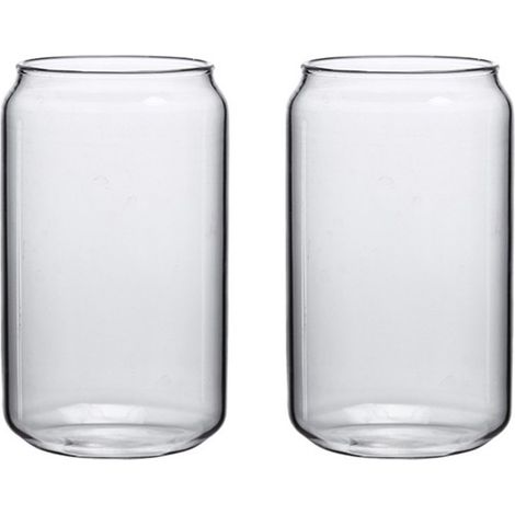 2 pièces en forme de canette tasses en verre Transparent boisson froide tasse pour boisson jus bière 395ml 7x7x12.2cm (1/5)