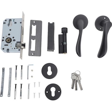 Door Interior Lever Black Passage Handle with Lock Easy Install Iron Aluminium Door Handle for Bedroom Bathroom Closet