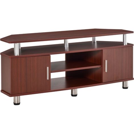 Meuble TV mobile classique en MDF et acier inoxydable avec 2 étagères et 2 armoires, marron, dimensions 120x39.5x52cm (1/5)