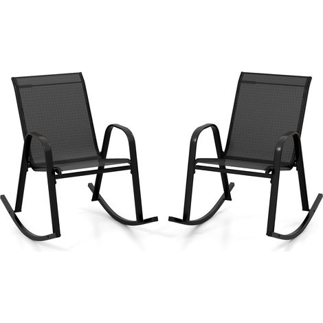 GOPLUS Lot de 2 Fauteuils à Bascule en Textilène, Chaises à Bascule avec Dossier Incurvé et Accoudoirs Confortables, Chaises Berçantes d’Extérieur, Capacité de 150 KG, pour Jardin, Balcon, Noir (1/5)