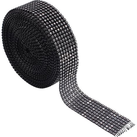 Rouleau de ruban diamant maillé 8 rangs, 10 yards noir, ruban scintillant à strass cristal. (1/5)