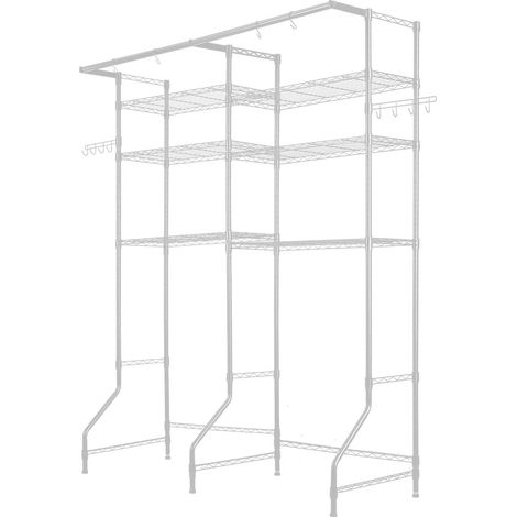 Étagères de rangement pour buanderie, 6 niveaux avec barre de suspension, crochets et étagères réglables, gain de place blanc (1/5)