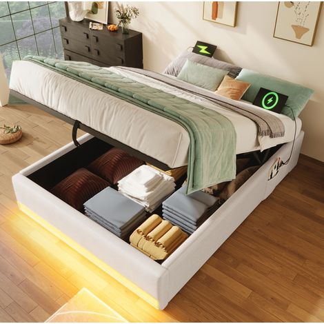 Cama Baúl 90x200 Cm LED Y Almacenaje Práctico (1/5)
